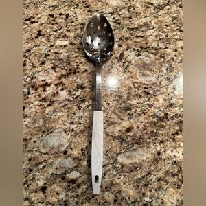 Vintage Stainless Steel Slotted Serving Spoon Brown Wheat on Handle